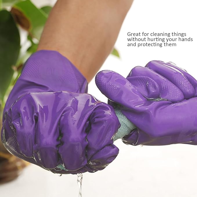 Alimat PluS Kitchen Gloves Latex Free, Cotton Flock Liner, 4 Pairs, Medium | Reusable Dishwashing Gloves with Non Slip Embossed Texture, Waterproof Cleaning Gloves for Laundry, Gardening