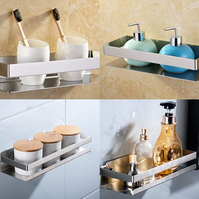 OwnMy 12 Inch Bathroom Shower Shelf Stainless Steel Wall Shower Caddy Rack | Wall Mount Shower Wall Caddy, Metal Floating Shower Shelves, Kitchen Wall Shelf, Bathroom Corner Rectangular Shelf, Silver