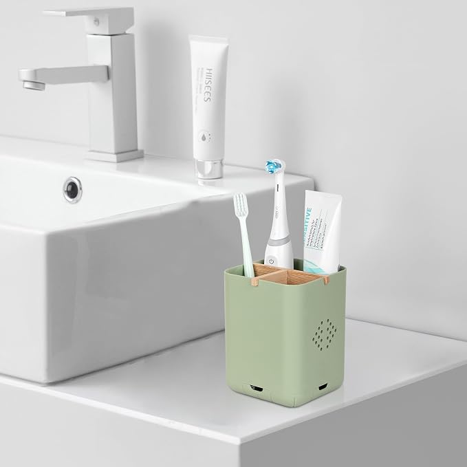 Toothbrush Holders for Bathrooms, Electric Toothbrush Holder, Green | Toothbrush and Toothpaste Organizer for Bathroom Countertop, 3 Slot Vanity Storage