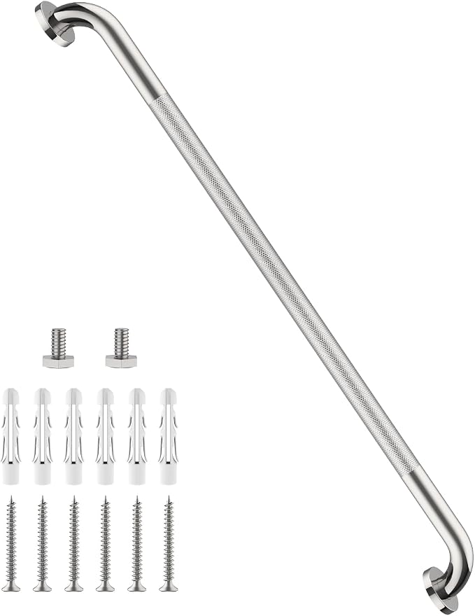 40 Inch Anti Slip Shower Grab Bar, Munzong Bathroom Bar Brushed Nickel | Knurled Handicap Balance BarBathroom Rail Safety Hand Rail Support Elderly Senior Assist Bath Handle