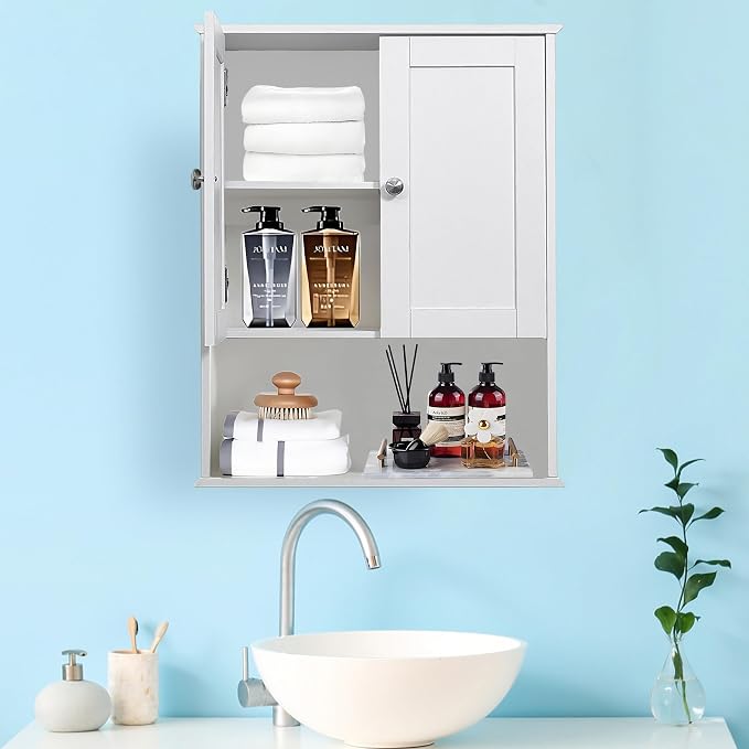 Bathroom Cabinet Wall Mounted Over Toilet Storage Cabinet, 24x30 Inch Wooden White Bathroom Wall Cabinet Above Toilet Storage Medicine Cabinets for Kitchen Laundry Bedroom