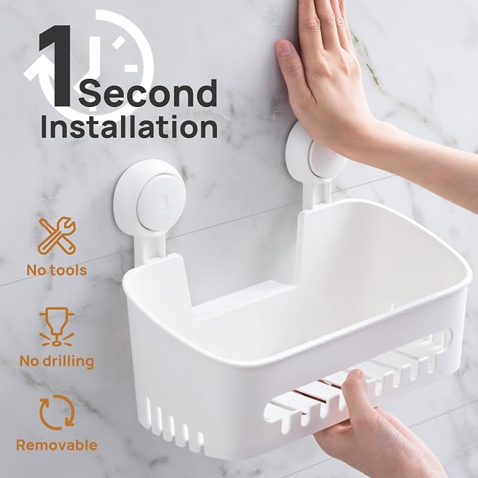 Shower Caddy Suction Cup,Shower Organizer Bathroom Shelf,White M&L