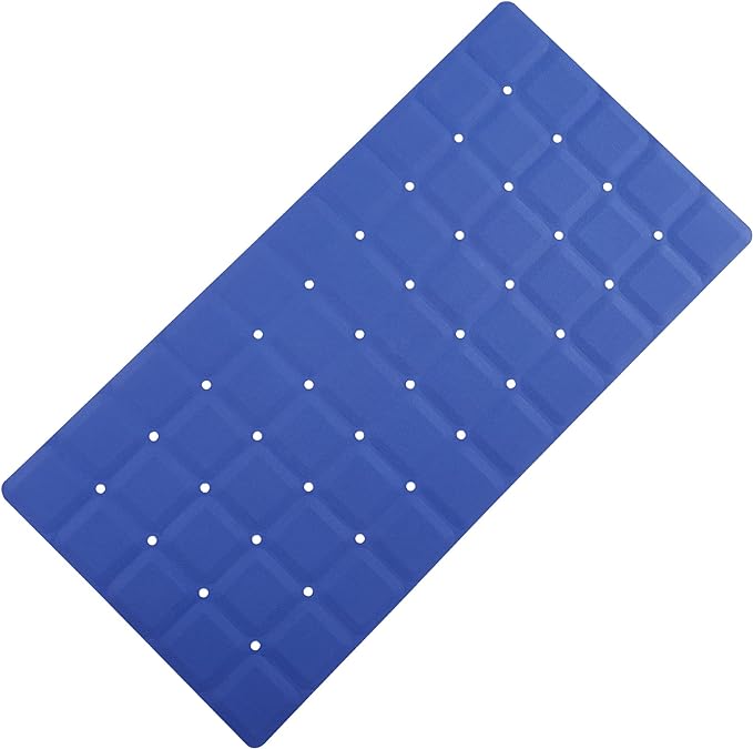 Webos Foldable Silicone Bathtub Mat: Jumbo Size Heavy Duty Safety Bath Mat for Tub Without Suction Cups Non Slip Bath & Shower Mat for Textured, Reglazed, Refinished Tub (Navy Blue, 35.8 x 17.7)