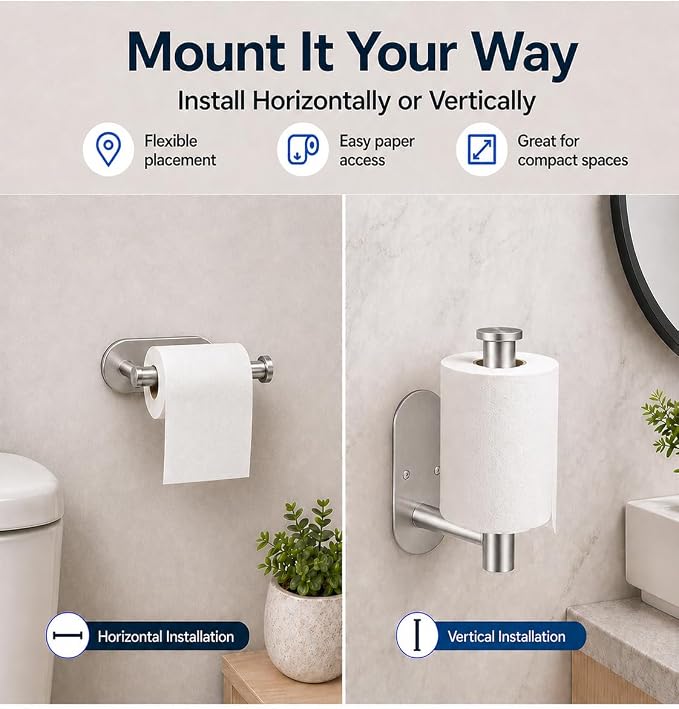 2Pcs Toilet Paper Holder Wall Mount for Bathroom, Heavy-Duty Screw-in Rv Toilet Roll Holder, SUS304 Rustproof Stainless Steel Rust Proof, Suitable for Kitchen Washroom Morden Brushed Nickel Silver
