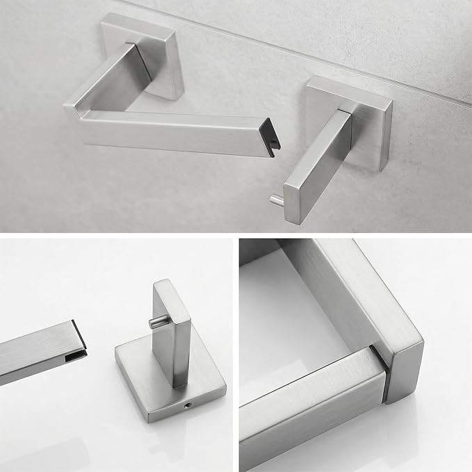 Toilet Paper Holder Wall Mount Brushed Nickel Stainless Steel | Toilet Tissue Roll Holder Bathroom Square Toilet Paper Towel Roll Holder Double Post Pivoting Tissue Handle