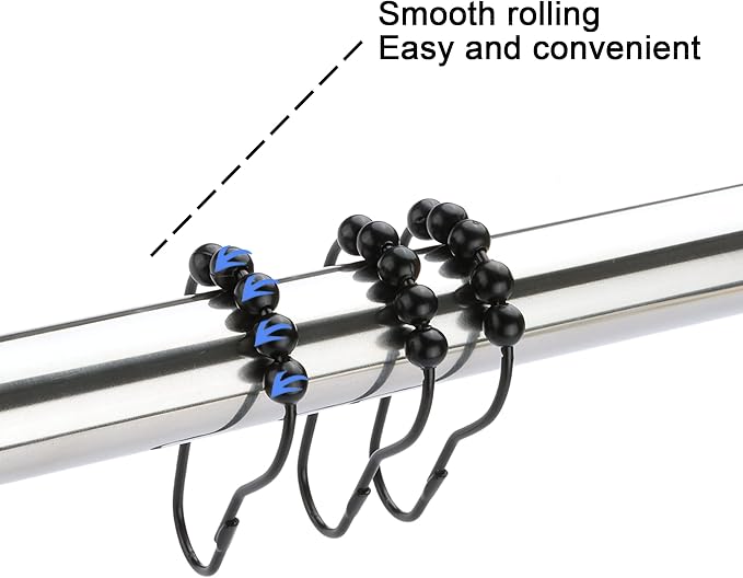 Shower Curtain Hooks Rings, Rustproof Metal Shower Curtain Rings for Bathroom Shower Rods Curtains - Set of 12, Matte Black