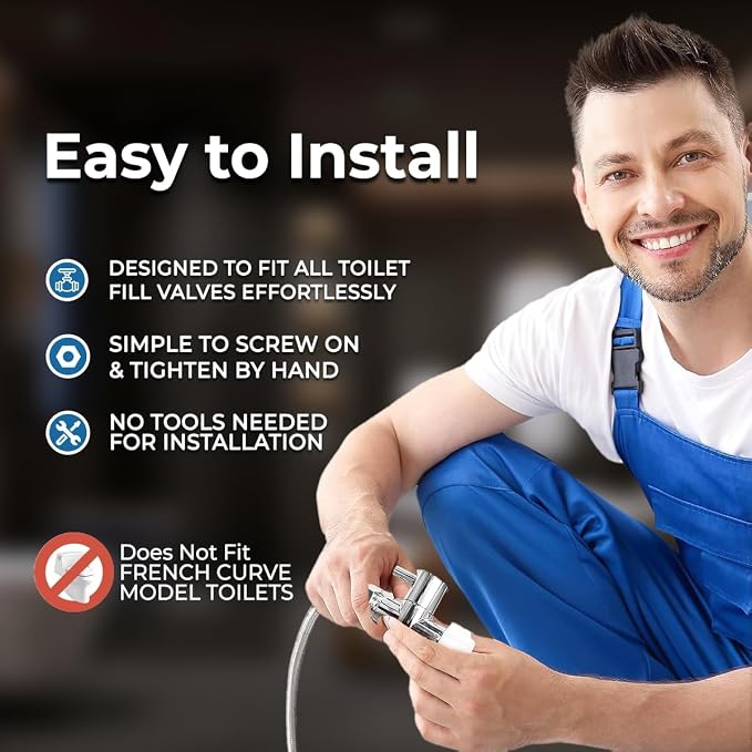 Rear & Feminine Right Handed Ultra Thin Bidet Attachment for Toilet with Self Cleaning Dual Nozzles - No Wiring Needed - Easy DIY Install - Includes Hybrid Brass 3-way T with ON/OFF & Travel Bidet