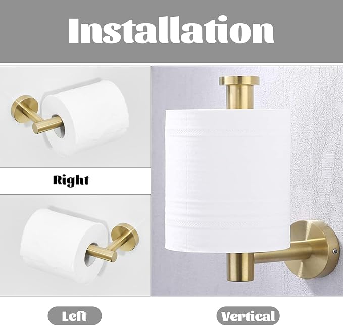 Gold Bathroom Hardware, Toilet Paper Holder Towel Ring and Robe Hook Brushed Gold Bathroom Accessories Set Wall Mount 3 Pieces Stainless Steel1