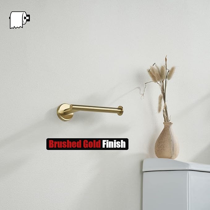 JQK Gold Toilet Paper Holder, 5 Inch Tissue Paper Dispenser, 304 Stainless Steel Thick 0.8mm Wall Mount, Brushed Brass, 2 Pack, TPH120-BG-P2