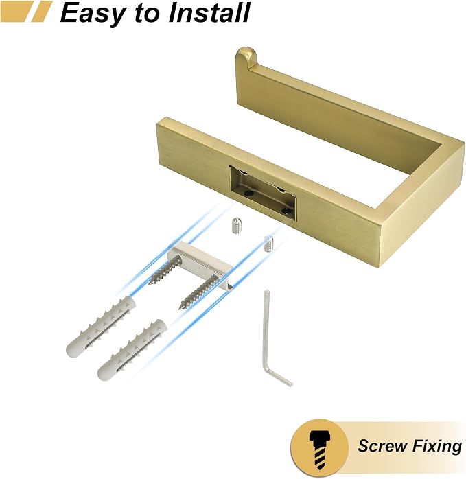 Sayayo Brushed Gold Toilet Paper Holder Wall Mount, Toilet Tissue Holder for Bathroom Tp Holder Square, SUS304 Stainless Steel