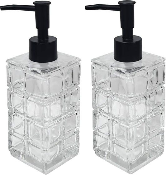 YYTSGG Clear Glass Soap Dispenser with Black Pump, 2 Pack 11oz Square | Hand Soap Dispenser, Refillable Lotion Dispenser & Dish Soap Dispenser, Bathroom Soap Dispenser for Liquid, Shower Gel