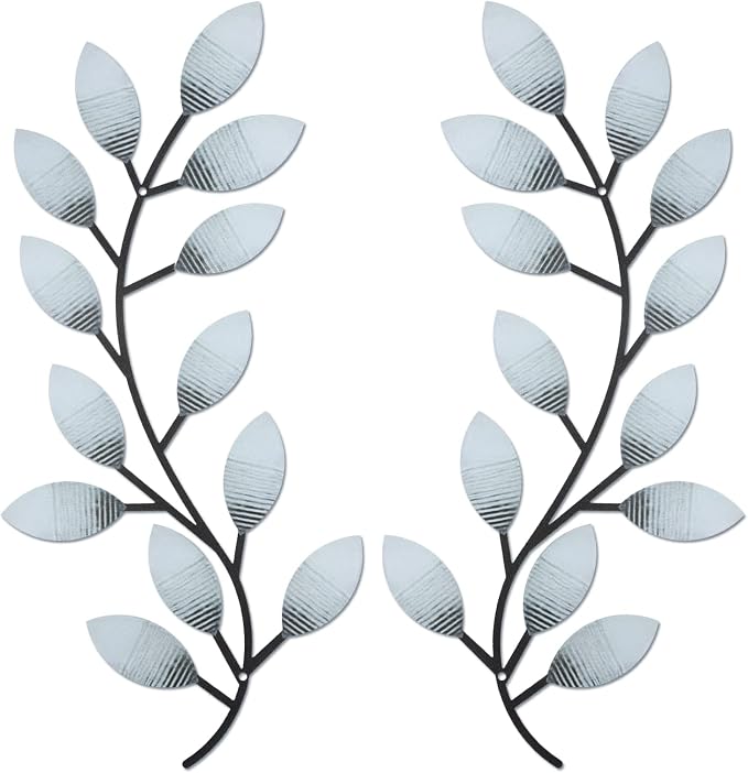 Zhengmy 2 Pcs Metal Leaf Wall Art Vine Branch Decor,Retro White