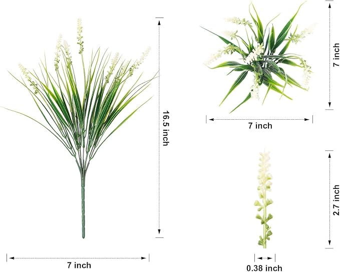 Ivydale 20PCS Artificial Plants Fake Flowers Monkey Grass for Outdoors,UV Resistant Realistic White Faux Greenery Shrubs Outside Decor for Home Garland Porch Patio Balcony Planter Yard Office Pathway