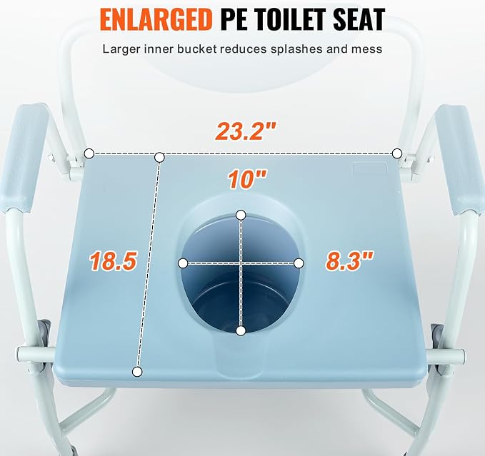 VEVOR Raised Toilet Seat, Adjustable Height with 5 Levels, Drop-Arm Design, Detachable Backrest, 7L Easy-Clean Bucket, Quick Assembly, Support up to 1000lbs, Ideal Bedside Commode for Elderly & Adults