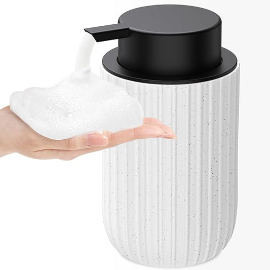 Ceramic Foaming Soap Dispenser, 12 oz Bathroom Foam Hand Soap Dispenser, Refillable Lotion Soap Dispenser with Removable Pump for Kitchen Hand Wash Dispenser, Modern Home Decor (Speckled White)