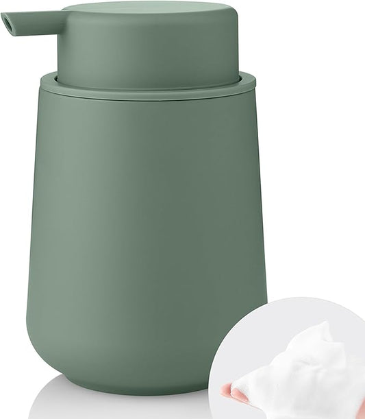 YAUKPH Sage Green Foaming Hand Soap Dispenser Plastic | 11 oz - Modern Minimalist Style for Bathroom & Kitchen Countertop Refillable