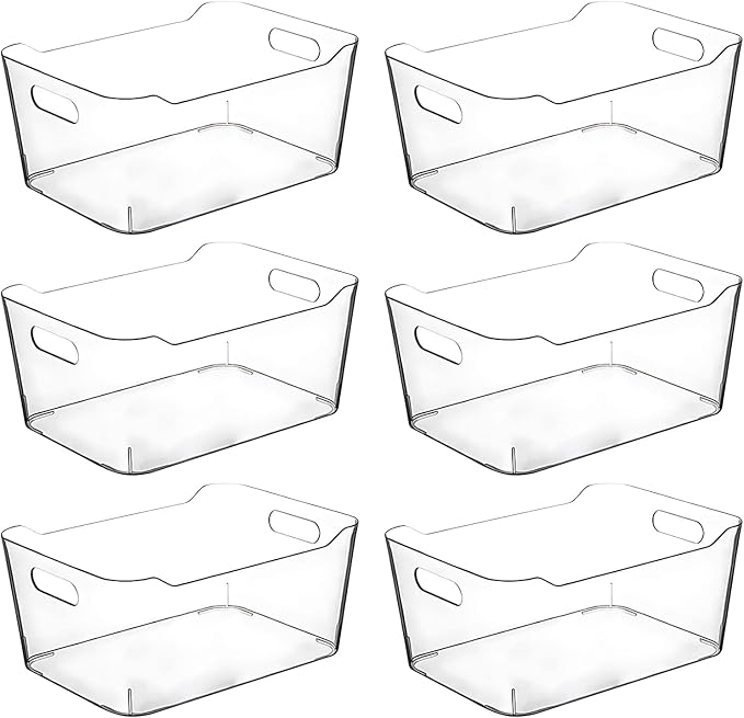 Clear Plastic Storage Bins, Pantry Organizers and Storage Containers, Large Fridge Organizer Bins, Home Kitchen Cabinet Organizer, Medicine Cabinet Bin for Organizing Freezer Closet