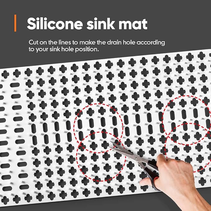 Moryimi Silicone Sink Mat 25"x13", White Silicone Sink Mats and Protectors | Silicone Sink Protector with Cutout Drain Holes for Kitchen Farmhouse Stainless Steel Ceramic Sink