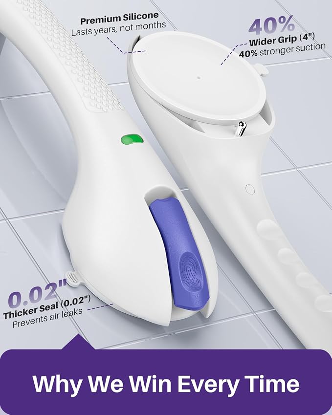KEKOY 17.5 in 1 Pack Suction Grab Bars Bathtubs and Showers with Indicator | Heavy Duty Safety Shower Handle for Seniors and Elderly, Handicap Bars for Bathroom, No Drilling, Purple