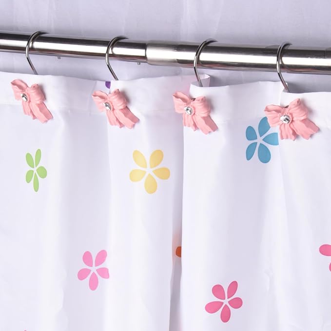 12PCS Shower Curtain Hooks Rings,Pink Bow Decorative Shower Curtain Hooks | Modern Home Decorativ Rust Resistant Hangers Shower Hooks for Bathroom Shower Rod, Bedroom, Living Room