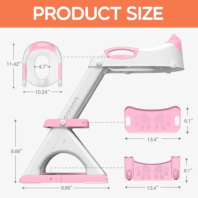 Potty Training Toilet for Toddlers, 2-in-1 Potty Training seat, Anti-Slip | SKYROKU, Fits Round & Elongated Toilets, 6 Heights, Splash Guard, Foldable, Holds 200+ lbs, Step Stool, Dishwasher Cushion