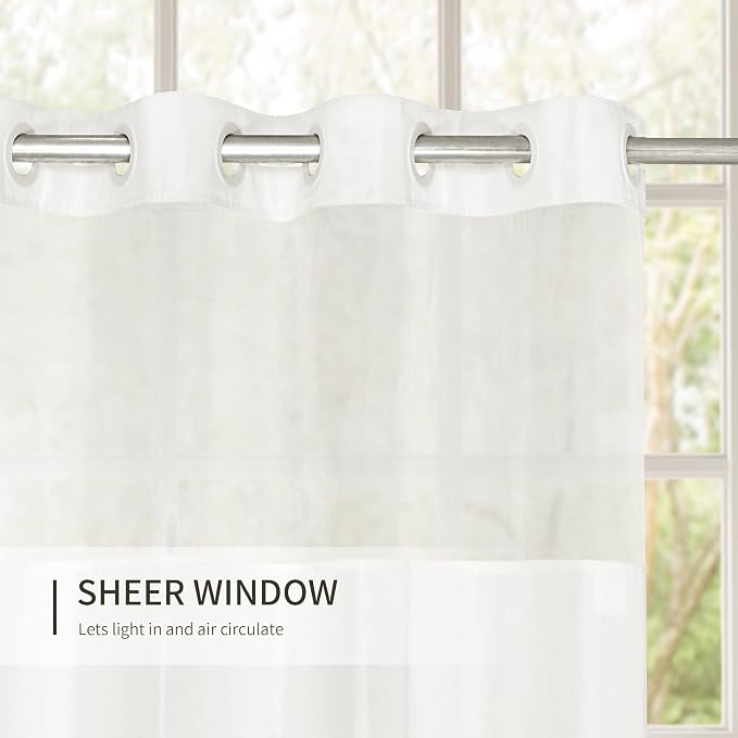 River Dream Shower Curtain with Snap in Liner,No Hooks Needed Shower Curtain for Bathroom,Hotel Grade,Machine Washable,71" Wx74 H,with White Stripe and Magnets
