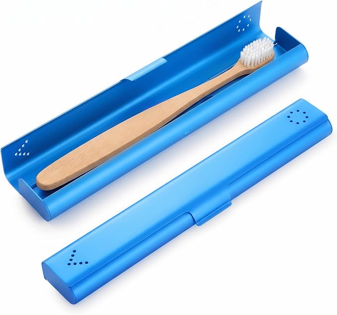 Toothbrush Travel Case Aluminum, Portable Toothbrush Holders Travel, Manual Toothbrush Case Container for Traveling, Bathroom, Camping, Business Trip-1Pack Blue