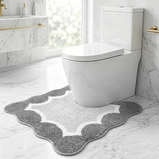 Grey Toilet Rugs U-Shaped 24x20inch,Non Slip Absorbent Quick Dry Coutour Bathroom Rug for Shower Room Toilet,Microfiber Bath Mats for Bathroom Floor Washable Carpet for Shower Toilet