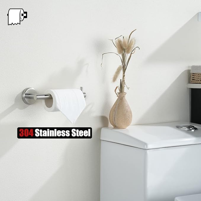 JQK Toilet Paper Holder, 5 Inch 304 Stainless Steel Thick 0.8mm Tissue Paper Dispenser for Bathroom, Hold Mega Rolls, Brushed Nickel Wall Mount, TPH100-BN