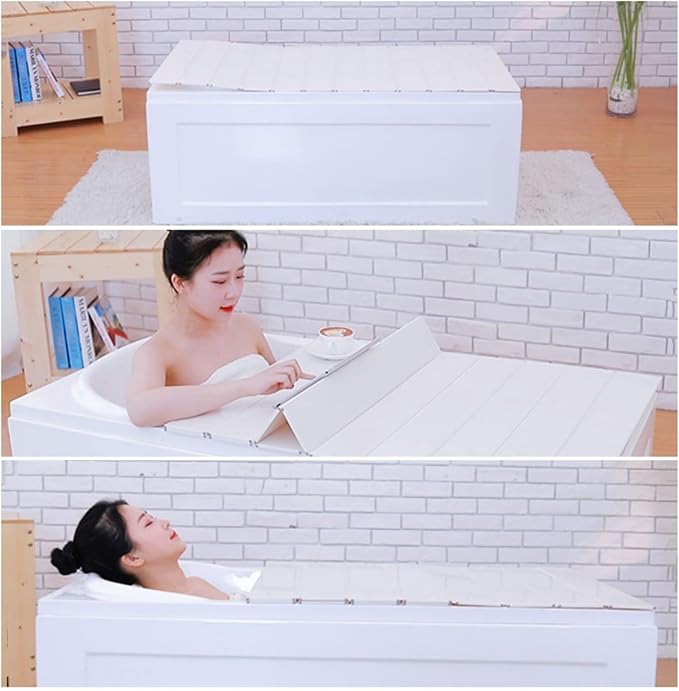 Foldable Bathtub Cover, Bath Tub Tray, Folding Bath Covers (71×31.5×0.3in) | Waterproof Insulation Table Dust Board, PVC Shutter Bath Lid Plate Fits Most Tubs for Bathroom Shower (White)