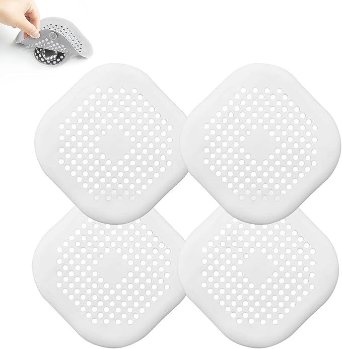 4 Pieces Drain Covers Hair Stopper for Shower Drain Bathtub Stopper Home Drain Protectors with Sucker Water Trap Sink Cover for Bathroom Bathtub and Kitchen (2 White+2 White)
