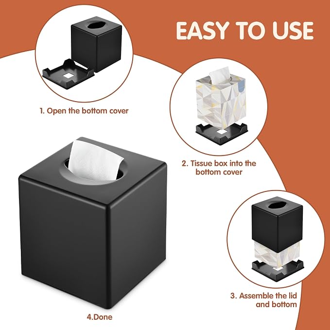 Y-in Hand Tissue Box Cover, Modern Decorative Square Facial Storage Tissue Box Holder, Home Accessories for Bathroom Vanity Countertops, Dressers, Night Stand, Parlors and Office - Matte Black