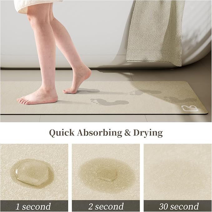 RUERYA Bathroom Rugs and Mats Set 2 Piece Diatomaceous Earth Bath Mat,Beige | Non Slip Rubber Backed Quick Dry Bathroom Rugs Super Absorbent Low Pile Diatomite Stone Bathroom Mat Fit Under Door Floors