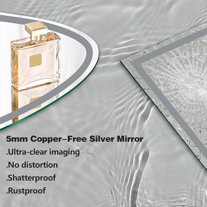Niccy Half Moon Led Mirror for Bathroom, 40" Semi Round Backlit Mirror for wall Lighted Mirror with Frameless 3 Color, Defogger, Explosion-Proof, HD Glass and IP65 Vanity Mirror