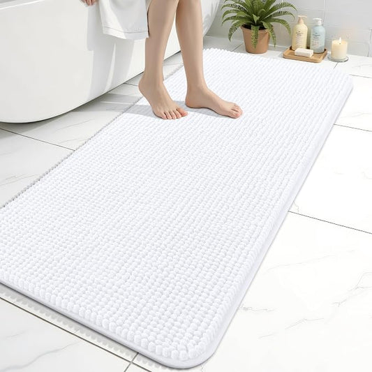 Arotive Chenille Bathroom Rugs 47x24, Soft Absorbent Bath Mat, White | Rubber Backing, Machine Washable Dry Bath Mats for Bathroom Floor, Tub and Shower, Home Decor Accessories