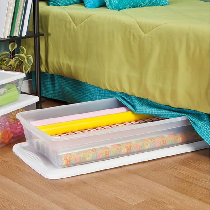 Sterilite 24-Pack 41 Quart Storage Box, Stackable Clear Plastic Bins with Snap-On Lids - Heavy-Duty Organizing Containers for Closet, Bathroom, and Office