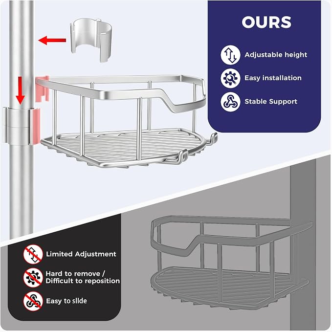 Corner Shower Caddy Tension Pole, 4-Tier Fan-Shaped Adjustable Rustproof Bathroom Organizer Shelves, 47"-125'', No-Drill Quick Installation for Inside Shower, Bathtub, Sliver (SILVER)