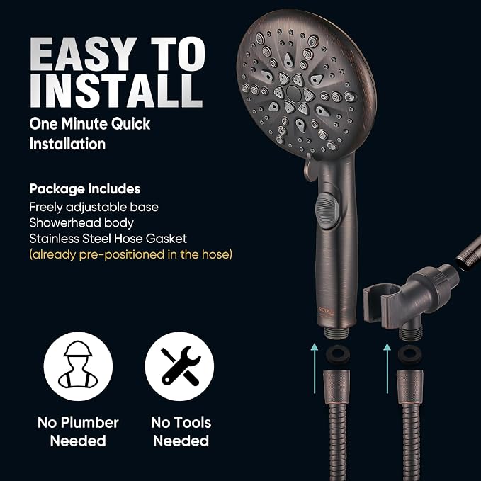 Cobbe 9 Spray Modes Handheld Shower Head, Water-Saving, ORB | Power Rinse, 1-Click Pause & Flow Control, 6ft Stainless Steel Hose, Adjustable Brass Bracket