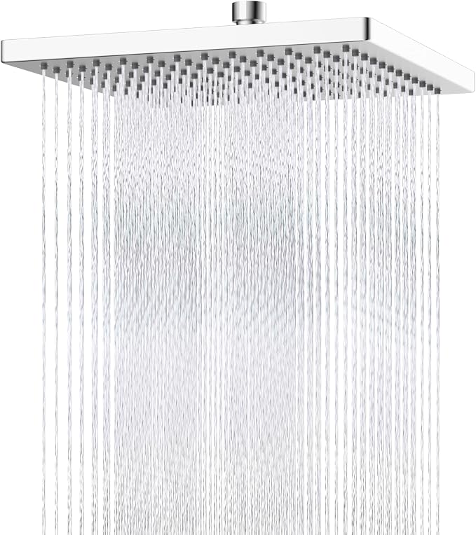 Hibbent cUPC Certified Metal High Pressure 12'' Rain Shower Head, Chrome | Thickness Showerhead, Square Large Bathroom Rainfall Shower Head, Adjustable Brass Ball Joint, Waterfall Full Body Coverage