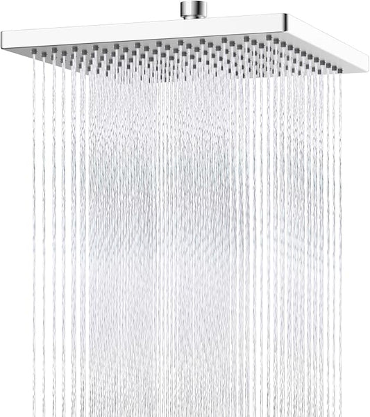 Hibbent cUPC Certified Metal High Pressure 12'' Rain Shower Head, Chrome | Thickness Showerhead, Square Large Bathroom Rainfall Shower Head, Adjustable Brass Ball Joint, Waterfall Full Body Coverage