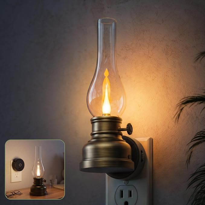 L LOHAS LED Flameless Candles Night Light, Rechargeable Plug in Night Light | LED Kerosene Lamp Night Lights Plug into Wall, Dimmable Flickering Flame Vintage Oil Lamp, Dusk to Dawn sensor Nightlight