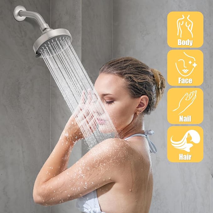 AISOSO High Pressure Rain Shower Head 2PCS 5 Modes 4.1 Inch Brushed Nickel | Low Water Pressure Compatible, Powerful Spray Fixed Showerhead for a Relaxing Indoor & Outdoor Shower