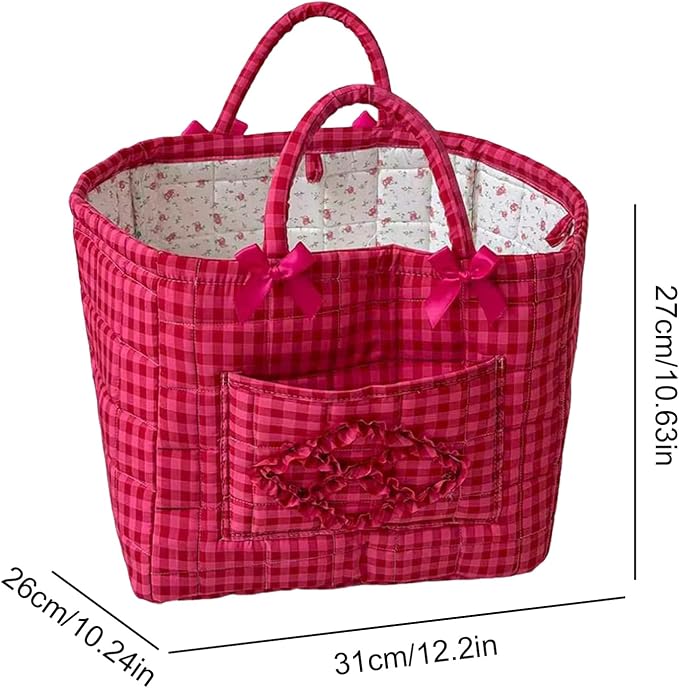 Storage Basket Boho Fabric Large Collapsible Floral Laundry Nursery Hamper Portable Folding Storage for Clothes Toys (Rose Red Plaid)