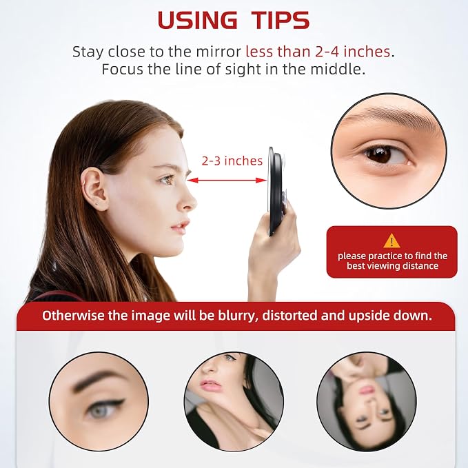 10X Magnifying Mirror with 3 Suction Cups - 6'' Stick on Makeup Mirror with 10X Magnification, Magnified Makeup Mirror Portable Handheld Cosmetic Mirror and Tweezers Set for Travel, Makeup, Bathroom