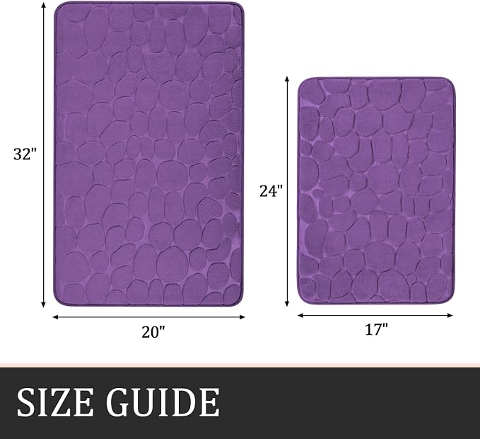 Bathroom Rugs Mat Set, Memory Foam Bath Mat 2 Piece Purple | 17x24&20x32, Non Slip, Water Absorbent, Washable, Bath Mat For Bathroom, Sink and Toilet