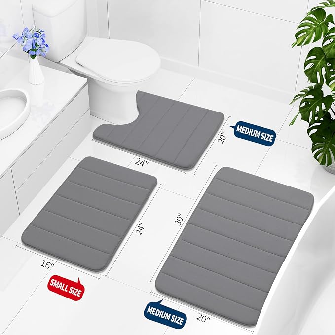 Buganda Memory Foam Bath Mat 70 x 24, Ultra Soft Absorbent Bathroom Rugs | Grey, Machine Washable Quick Dry Bath Mats for Bathroom Floor, Shower and Tub, Home Decor Accessories