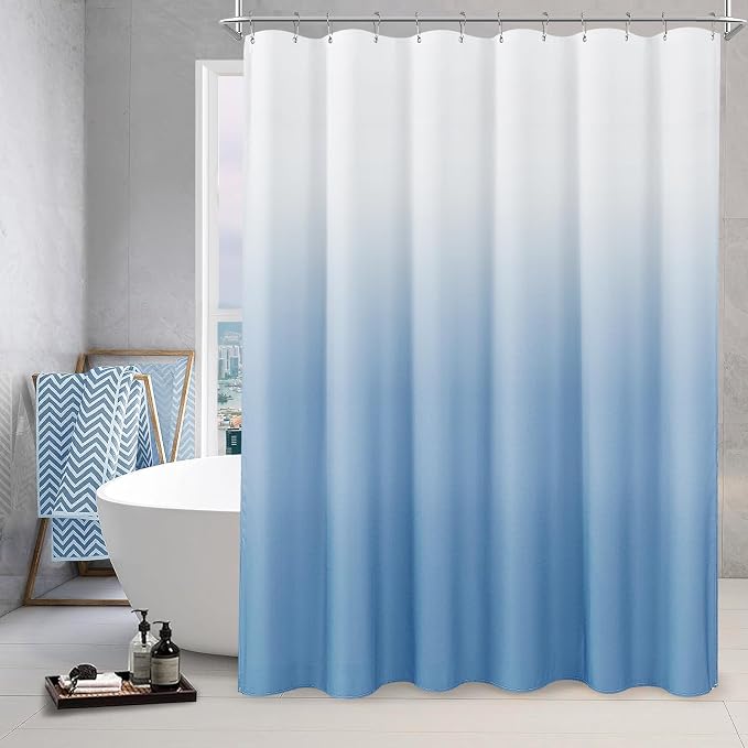 Extra Long Shower Curtain Blue Grey 84 Inch Blue and White Ombre Shower Curtains, Modern Water Repellent Bathroom Bath Decor Set with Hooks for Bathtub Luxury Hotel Spa, Light Blue 72x84