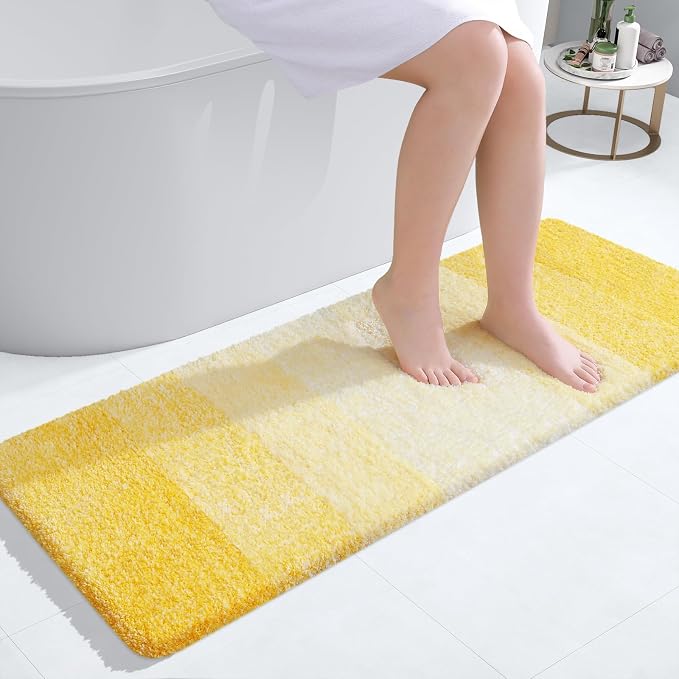 OLANLY Bathroom Runner Rug 47x17, Extra Soft Absorbent Microfiber Bath Rugs | Yellow, Non-Slip Quick-Drying Rubber Backing, Washable Long Bath Mat for Floor, Tub and Shower, Home Decor
