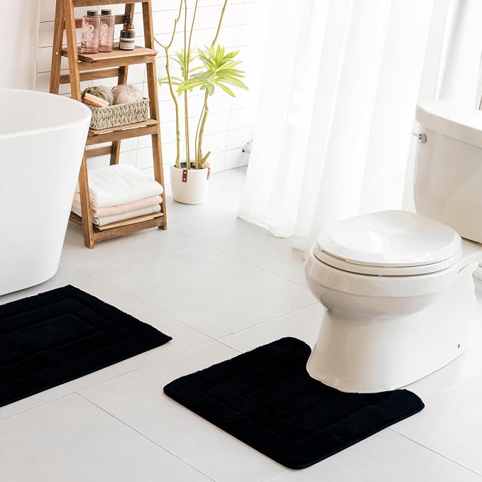 GRANNY SAYS Black U Shaped Toilet Rug 20" x 24", Non-Slip Bath Mat | Soft microfiber, TPR backing, absorbs water quickly, machine washable, fits around most standard toilet bases