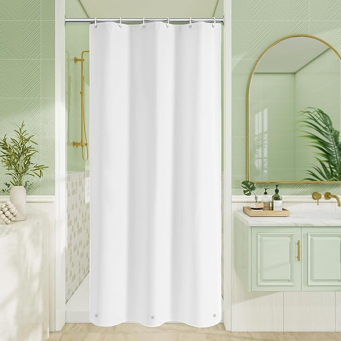 MitoVilla PEVA Shower Liner, Simple Plastic White Shower Curtains Liner for Modern Neutral Hotel Bathroom Decor, PEVA Heavy Duty Waterproof Bathroom Shower Liner